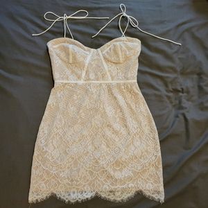 White lace dress with nude underlining. Size small